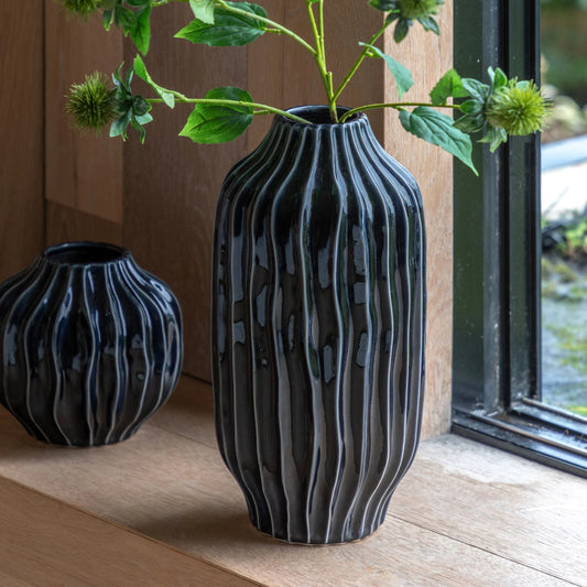 Organic Ribbed Vase Midnight - Large