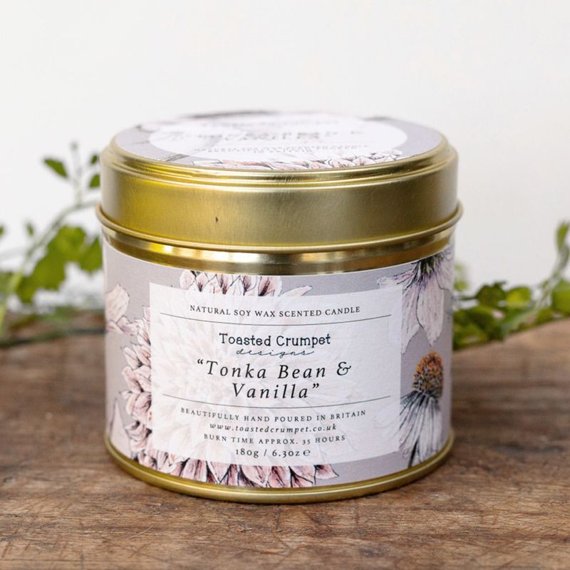 Toasted Crumpet - Tonka Bean & Vanilla Scented Candle in a Matt Gold Tin