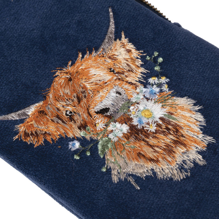 Wrendale Designs - 'Daisy Coo' Highland Cow Embroidered Glasses Pouch