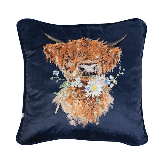 Wrendale Designs 'Daisy Coo' Highland Cow Embroidered Cushion