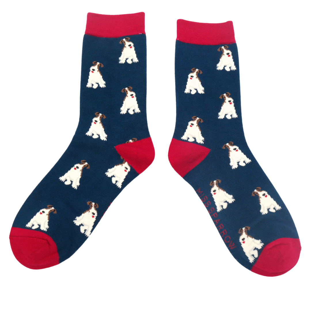 Miss Sparrow - Fox Terriers Socks - Navy