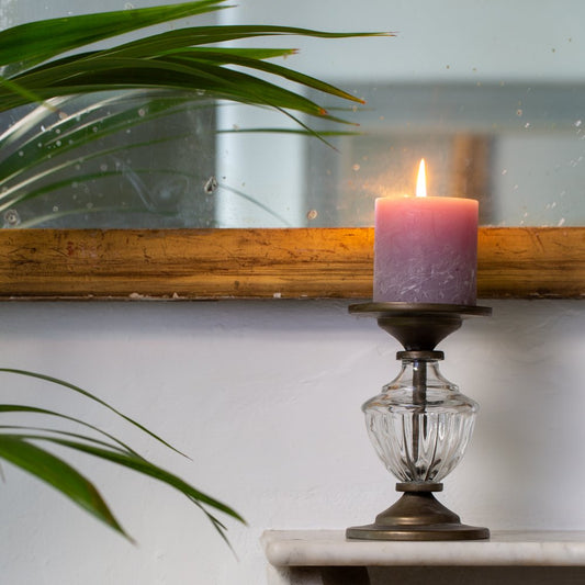 Antique Brass and Glass Pillar Candle Holder