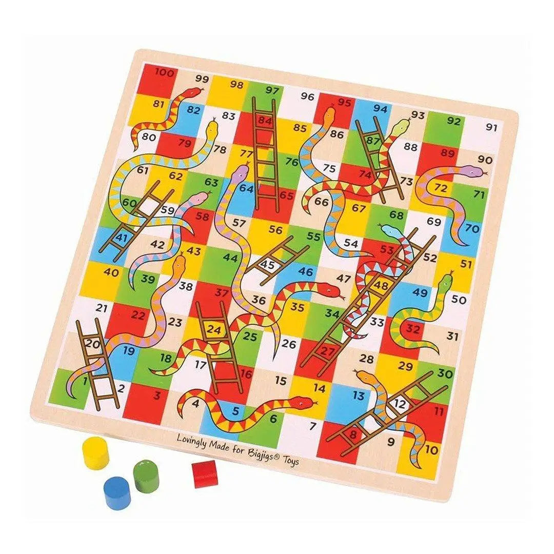 Bigjigs Toys - Wooden Traditional Snakes and Ladders Game