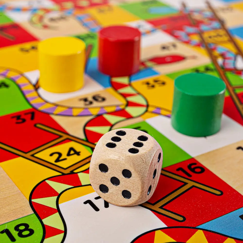 Bigjigs Toys - Wooden Traditional Snakes and Ladders Game
