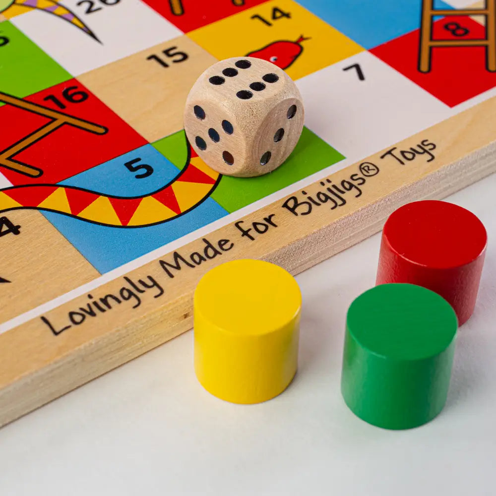 Bigjigs Toys - Wooden Traditional Snakes and Ladders Game
