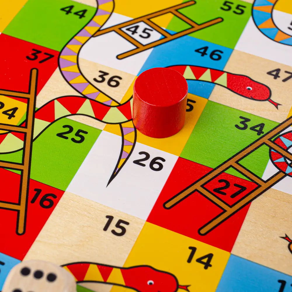 Bigjigs Toys - Wooden Traditional Snakes and Ladders Game