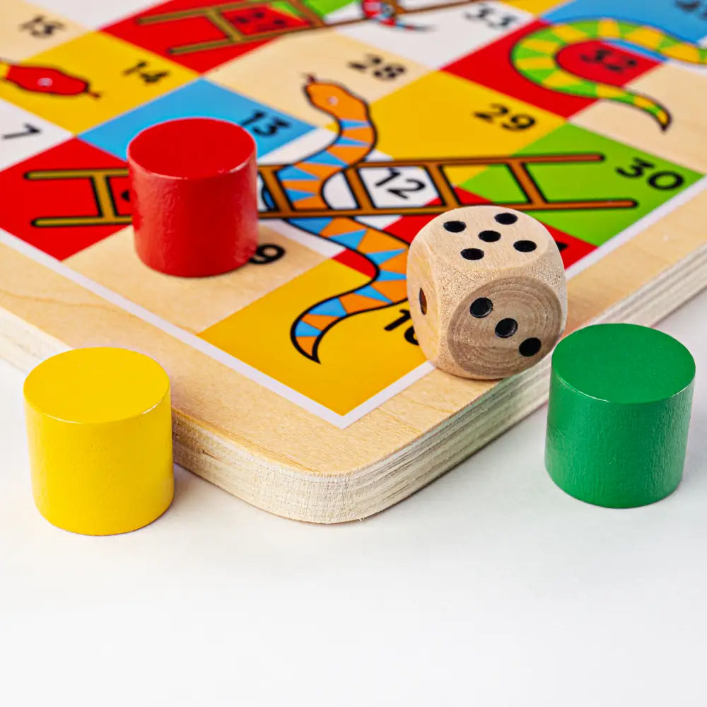 Bigjigs Toys - Wooden Traditional Snakes and Ladders Game