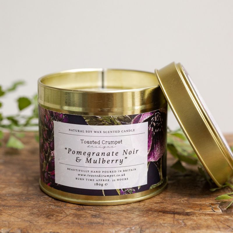 Toasted Crumpet - Pomegranate Noir & Mulberry ScentedCandle in Matt Gold Tin