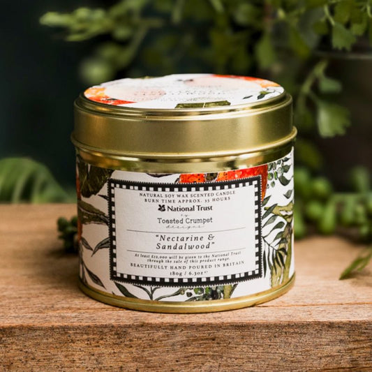Toasted Crumpet - Nectarine & Sandalwood Scented Candle in a Matt Gold Tin