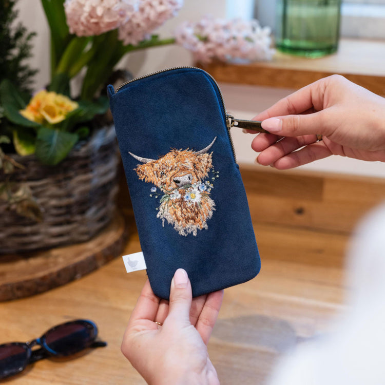 Wrendale Designs - 'Daisy Coo' Highland Cow Embroidered Glasses Pouch